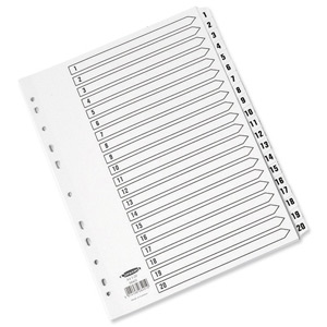 Concord Commercial Index Mylar-reinforced Europunched 1-20 Clear Tabs A4 White Ref 08401