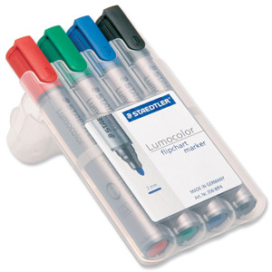 Staedtler Lumocolor Flipchart Markers Water-based Dry-safe Bullet Tip 2mm Assorted Ref 356WP4 [Pack 4] Ident: 98D