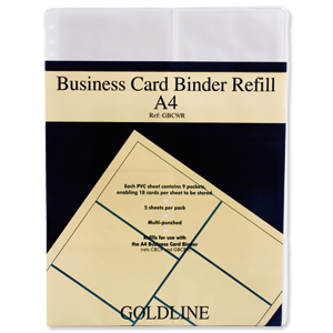 Card Holder Refill Sheets for De Luxe Business Card Binder A4 [Pack 5]