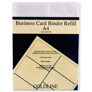 Card Holder Refill Sheets for De Luxe Business Card Binder A4 [Pack 5] Ident: 338B