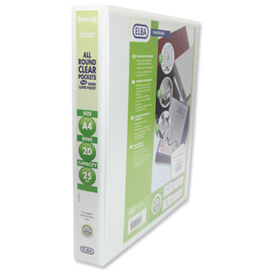 Elba Panorama Presentation Binder PVC 3 Cover Pockets 2 D-Ring 25mm A4 White Ref 400001398 [Pack 10] Ident: 221A