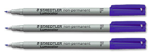 Staedtler 316 Lumocolor Pen Non-permanent Fine 0.6mm Line Blue Ref 316-3 [Pack 10] Ident: 95B