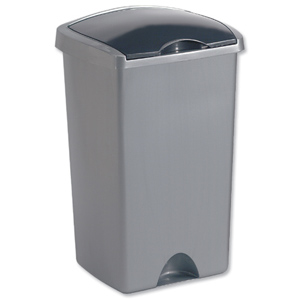 Bin with Lift Up Lid Plastic 48 Litres Metallic Silver Ident: 519F