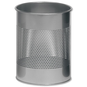 Durable Bin Round Metal 165mm Perforated 15 Litres Metallic Silver Ref 3310/23 Ident: 336E