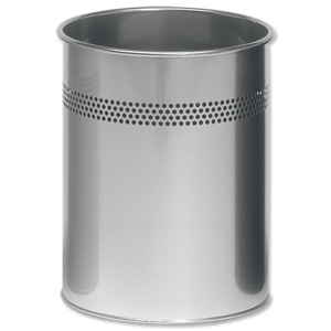 Durable Bin Round Metal 30mm Perforated 15 Litres Metallic Silver Ref 3300/23 Ident: 336E