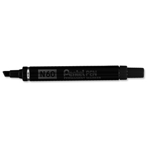 Pentel N60 Permanent Marker Chisel Tip Max.6mm Line Black Ref N60-A [Pack 12] Ident: 90B