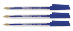 Staedtler 430 Stick Ball Pen Medium 1.0mm Tip 0.35mm Line Blue Ref 430M-3 [Pack 10]