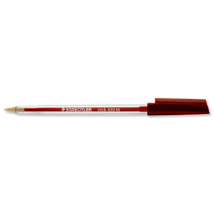 Staedtler 430 Stick Ball Pen Medium 1.0mm Tip 0.35mm Line Red Ref 430M-2 [Pack 10]