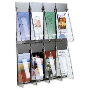 Stand Tall Wall Literature Rack 8 x 1/3xA4 Pockets Clear Ident: 293C