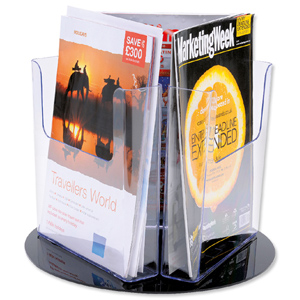 Revolving Leaflet Holder Carousel 3 x A4 Pockets Clear