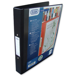 Elba Vision Ring Binder PVC with Clear Front Pocket 2 O-Ring Size 25mm A4 Black Ref 100080891 [Pack 10] Ident: 218A