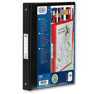 Elba Vision Ring Binder PVC with Clear Front Pocket 4 O-Ring Size 25mm A4 Black Ref 100080881 [Pack 10] Ident: 218A