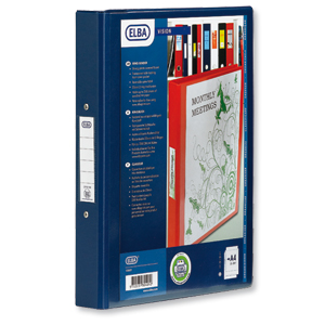 Elba Vision Ring Binder PVC with Clear Front Pocket 4 O-Ring Size 25mm A4 Blue Ref 100080876 [Pack 10] Ident: 218A
