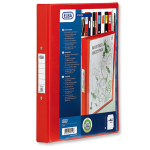 Elba Vision Ring Binder PVC with Clear Front Pocket 4 O-Ring Size 25mm A4 Red Ref 100080880 [Pack 10] Ident: 218A