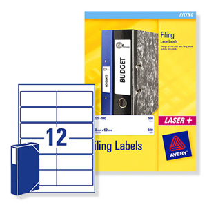 Avery Laser and Inkjet Filing Labels for 60mm Box Files 12 per Sheet 41x100mm Ref L7176-25 [300 Labels] Ident: 137B