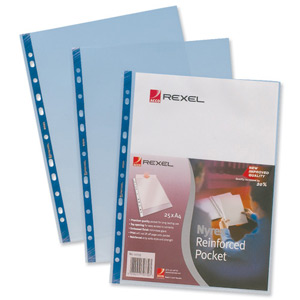 Rexel Nyrex Pocket Reinforced Blue Strip Top-opening A4 Clear Ref 12233 [Pack of 25] Ident: 235A