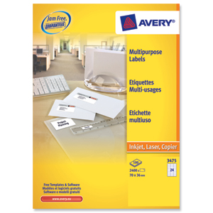 Avery White Copier Labels 24 per Sheet 70x36mm Ref 3475 [2400 Labels] Ident: 136B