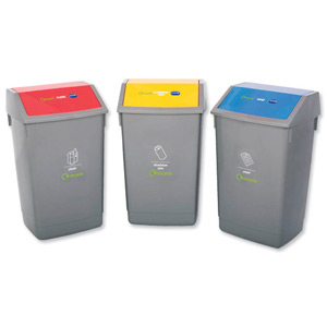 Recycle Bin Kit 3x 54L Bins with Colour Coded Lids Flip Top Ident: 519B