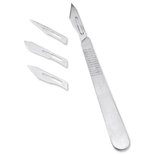Metal Scalpel Handle Nickel Plated No.3 with 4 Blades