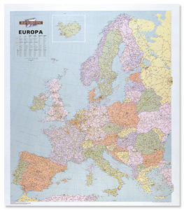 Map Marketing Europa Political Map Unframed 64 Miles to 1 inch Scale 990x1010mm Ref WEURP