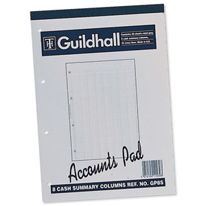 Guildhall Account Pad 8 Cash Column Ruled 54 Feint Summary 60 Leaf A4 Ref GP8SZ Ident: 55C