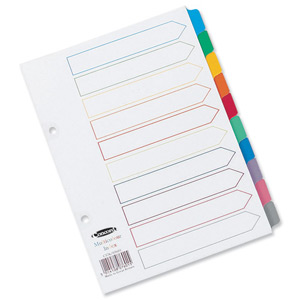 Concord Index Multicolour-tabbed Mylar-Reinforced 4 Holes 10-Part A4 White Ref 00801/CS76 Ident: 241D