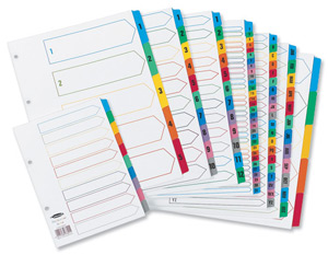 Concord Index Multicolour-tabbed Mylar-Reinforced 4 Holes 5-Part A4 White Ref CS6 Ident: 241D