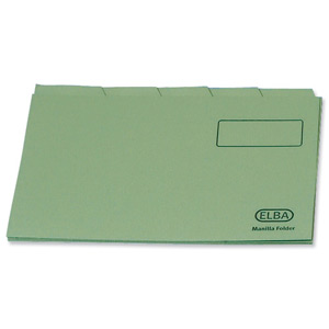 Elba Tabbed Folders Recycled Lightweight 180gsm Set of 5 Foolscap Green Ref 100090120 [Pack 20]