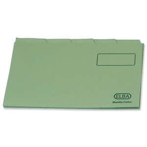 Elba Tabbed Folders Recycled Lightweight 180gsm Set of 5 Foolscap Green Ref 100090120 [Pack 20] Ident: 184D