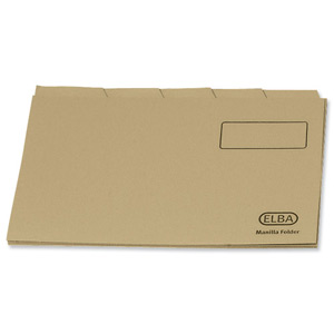 Elba Tabbed Folders Recycled Heavyweight 285gsm Set of 5 Foolscap Buff Ref 100090233 [Pack 20]