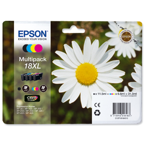 Epson 18XL Inkjet Cartridges High Capacity 31.3ml Black/Cyan/Magenta/Yellow Ref C13T18164010 [Pack 4] Ident: 802D