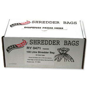 Robinson Young Safewrap Shredder Bags 100 Litre Ref RY0471 [Pack 50] Ident: 522D