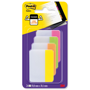 Post-it Index Filing Tabs Strong Flat 51x38mm Six Each of 4 Colours Assorted Ref 686-PLOY Ident: 59A