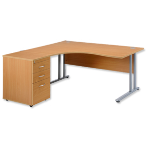 Sonix Style Cantilever Radial Desk Left Hand with 600mm Desk-High Pedestal W1600xD1600xH725mm Beech Ident: 427D