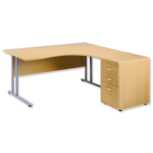Sonix Style Cantilever Radial Desk Left Hand with 600mm Desk-High Pedestal W1600xD1600xH725mm Maple Ident: 427D