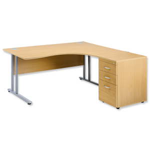 Sonix Style Cantilever Radial Desk Left Hand with 600mm Desk-High Pedestal W1600xD1600xH725mm Maple Ident: 427D
