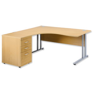 Sonix Style Cantilever Radial Desk Right Hand with 600mm Desk-High Pedestal W1600xD1600xH725mm Maple Ident: 427D