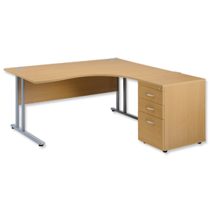 Sonix Style Cantilever Radial Desk Left Hand with 600mm Desk-High Pedestal W1600xD1600xH725mm Oak Ident: 427D