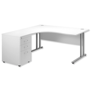 Sonix Style Cantilever Radial Desk Left Hand with 600mm Desk-High Pedestal W1600xD1600xH725mm White Ident: 427D