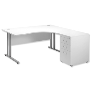 Sonix Style Cantilever Radial Desk Right Hand with 600mm Desk-High Pedestal W1600xD1600xH725mm White Ident: 427D