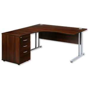 Sonix Style Cantilever Radial Desk Left Hand with 600mm Desk-High Pedestal W1600xD1600xH725mm Dark Walnut Ident: 427D