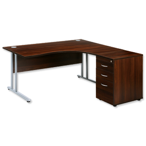 Sonix Style Cantilever Radial Desk Right Hand with 600mm Desk-High Pedestal W1600 Dark Walnut Ident: 427D