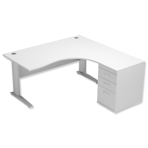 Sonix Premier Radial Desk Right Hand with 600mm Desk-High Pedestal W1600xD1600xH720mm White Ident: 425B