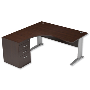 Sonix Premier Radial Desk Left Hand with 600mm Desk-High Pedestal W1600xD1600xH720mm Dark Walnut Ident: 425B