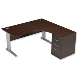Sonix Premier Radial Desk Right Hand with 600mm Desk-High Pedestal W1600xD1600xH720mm Dark Walnut Ident: 425B