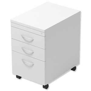 Trexus Mobile Filing Pedestal Tall Under-desk 3-Drawer W400xD600xH674mm White Ident: 436A