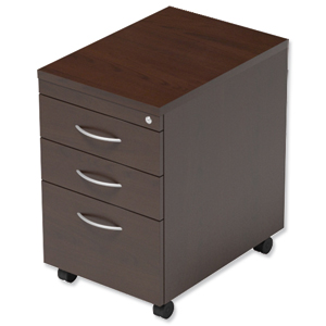 Trexus Mobile Filing Pedestal Tall Under-desk 3-Drawer W400xD600xH674mm Dark Walnut Ident: 436A