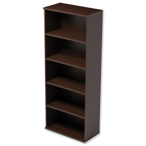 Trexus Tall Bookcase with Adjustable Shelves and Floor-leveller Feet W800xD420xH2053mm Dark Walnut