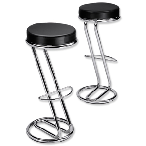 Trexus Zeta Stool Chrome Frame and Leather-Look Seat Black [Pack 2]