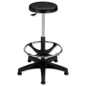 Trexus Industrial Stool with Footrest EasiKleen Seat Dia310xH540-800mm Black Ident: 400G